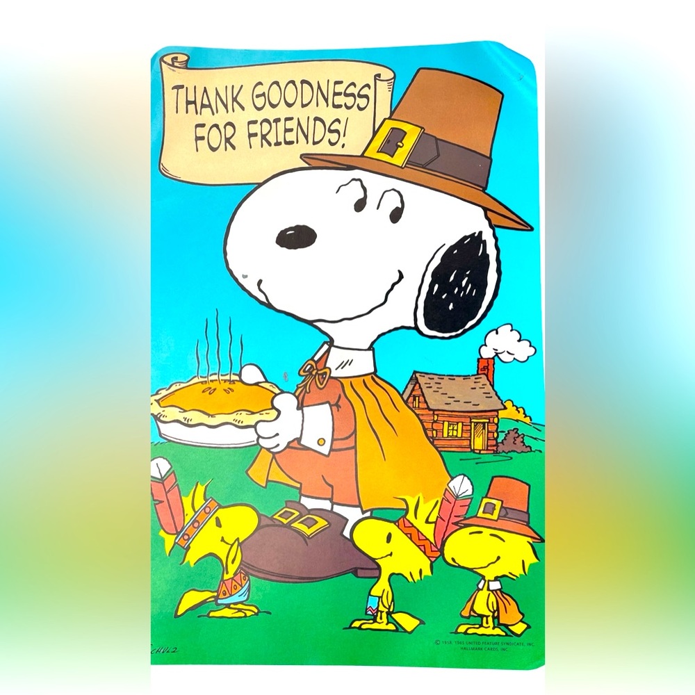 Vintage Snoopy Thanksgiving Poster with Woodstock